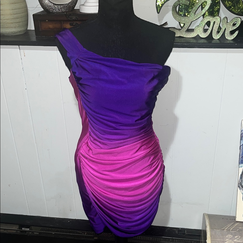 One Shoulder Dress in Vibrant Purple and Pink